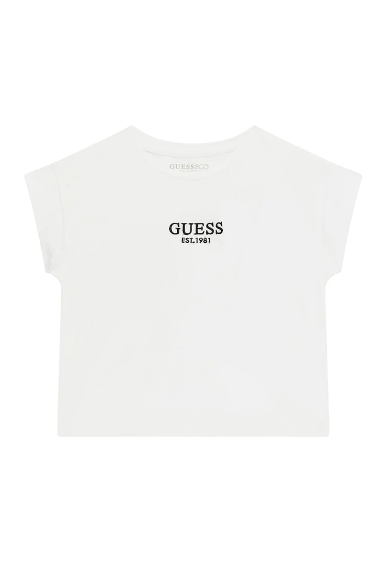 Tricou cu decolteu la baza gatului si logo - Negru/Alb optic