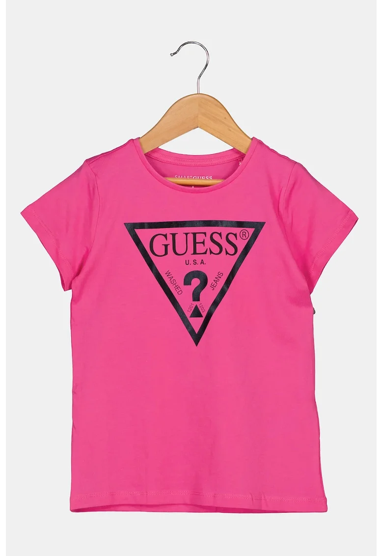 Tricou de bumbac cu imprimeu logo metalizat - Fucsia
