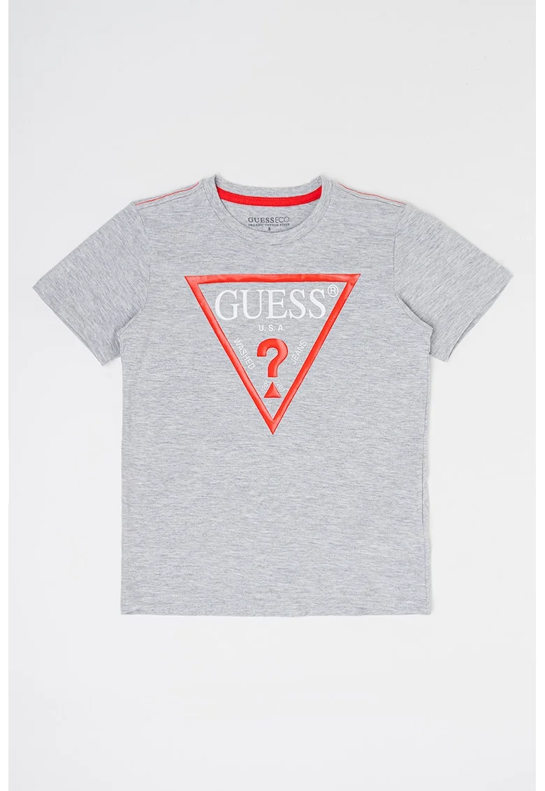Tricou de bumbac organic cu imprimeu logo - Rosu/Gri melange