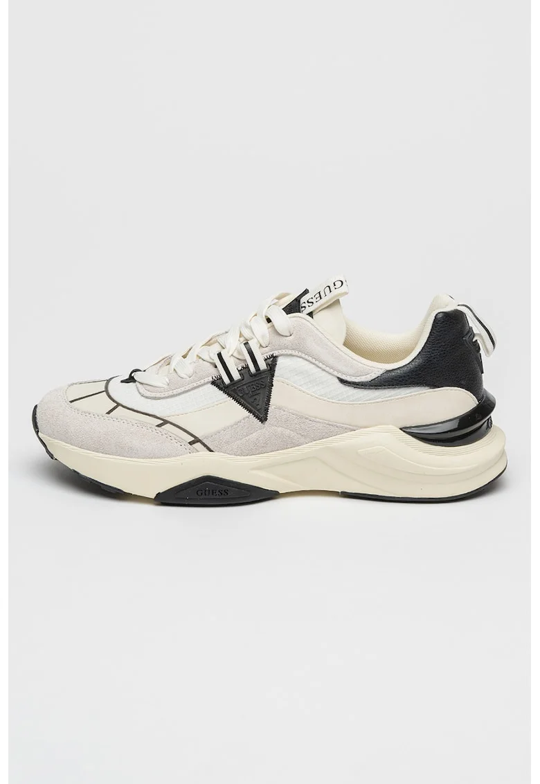 Pantofi sport cu insertii din piele intoarsa - Alb/Negru/Gri