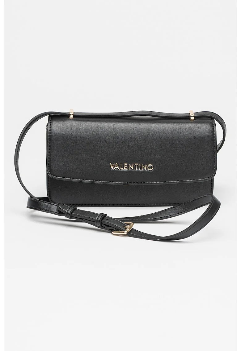 Geanta crossbody de piele ecologica cu logo metalic - Negru