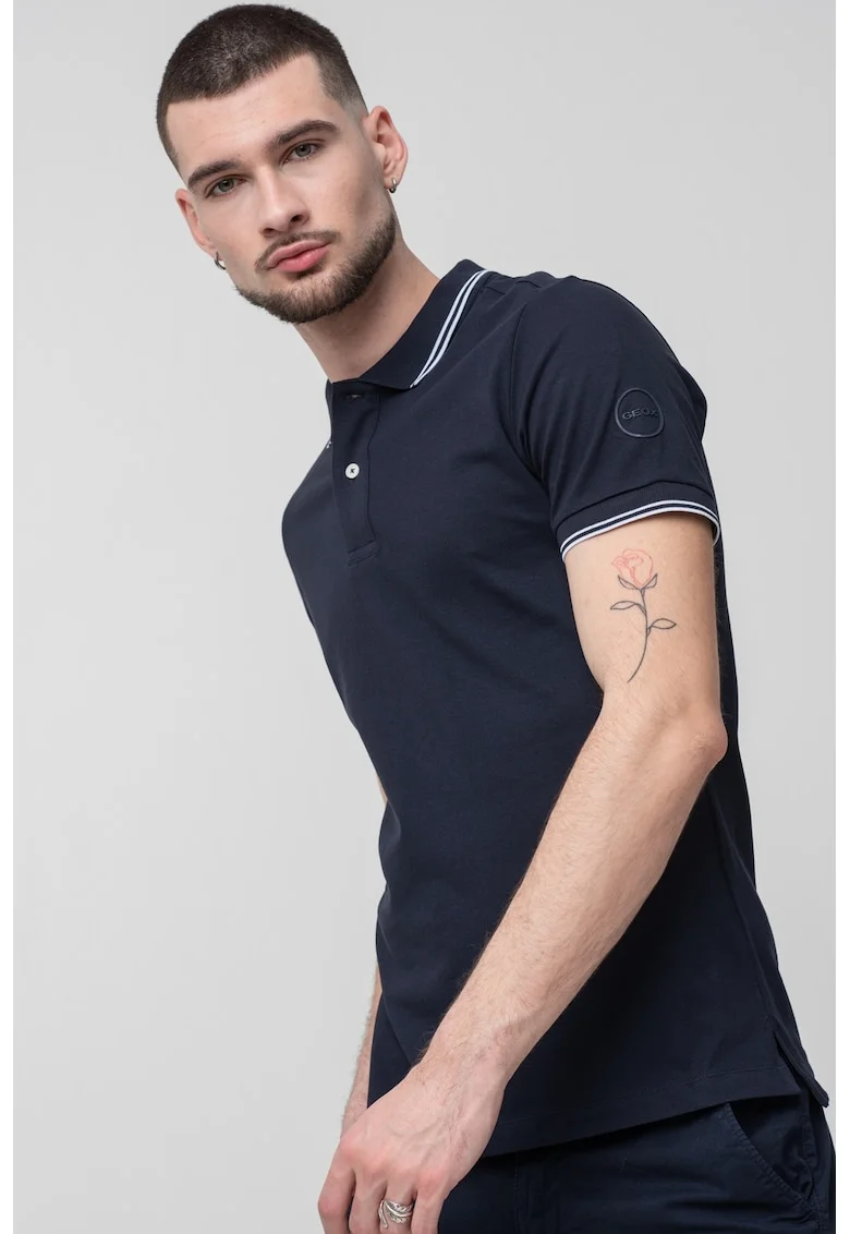 Tricou polo cu model in dungi - Bleumarin