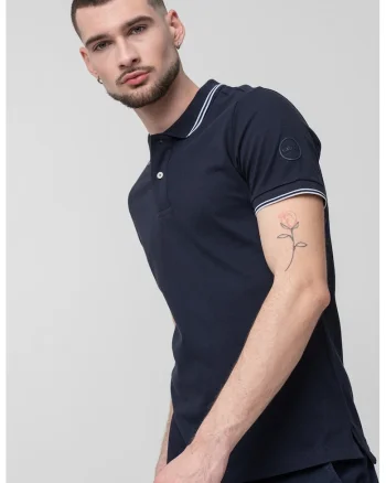Tricou polo cu model in dungi - Bleumarin