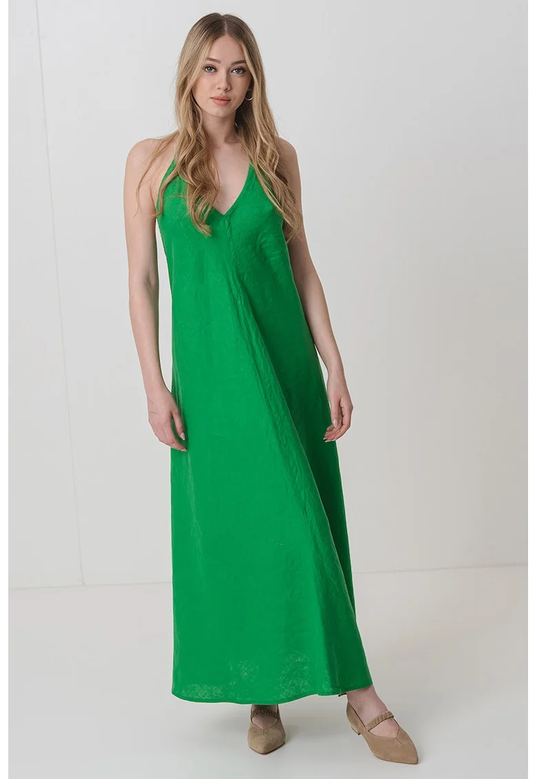Rochie midi de in cu decolteu in V - Verde lime
