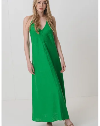 Rochie midi de in cu decolteu in V - Verde lime