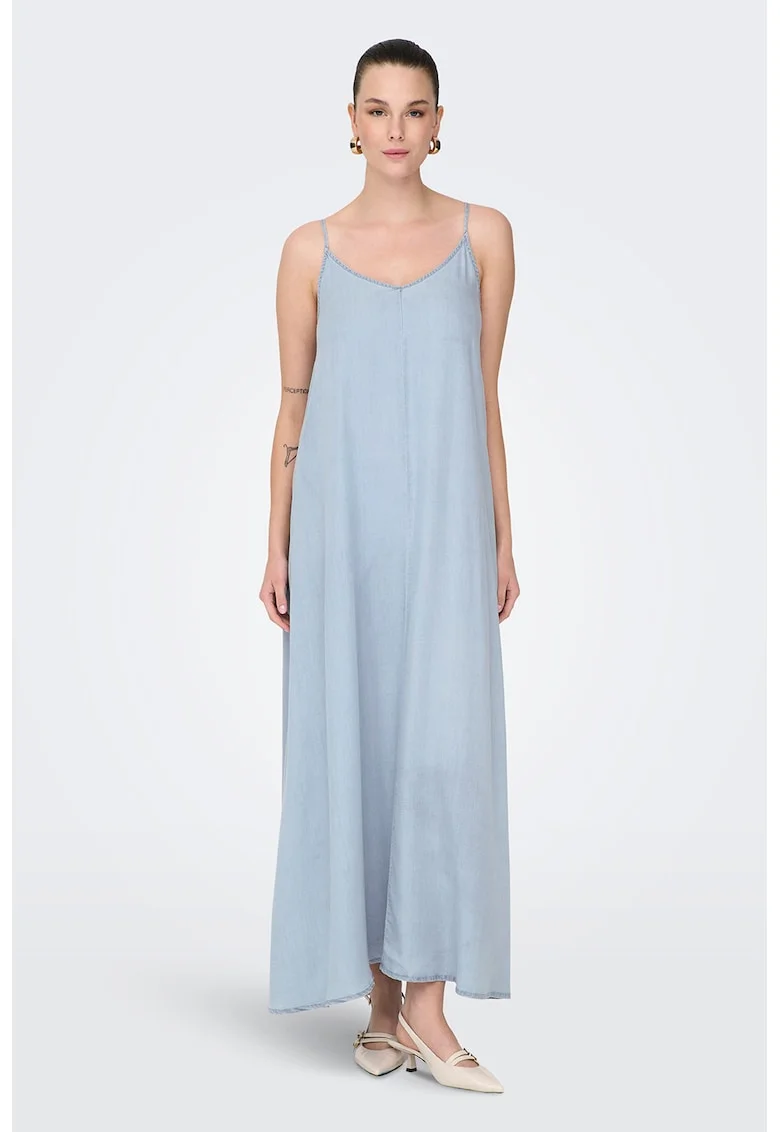 Rochie maxi din lyocell cu decolteu in V Charis - Albastru glaciar