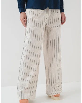 Pantaloni din amestec de in si bumbac Herly - Negru stins/Crem