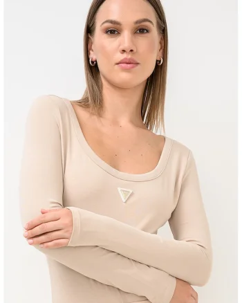 Body cu maneci lungi pentru fitness - Maro taupe deschis