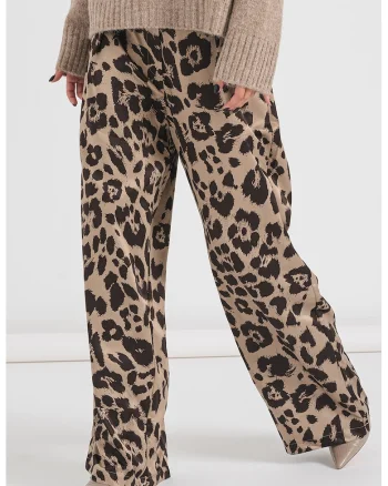 Pantaloni de satin cu croiala ampla - Maro inchis/Bej