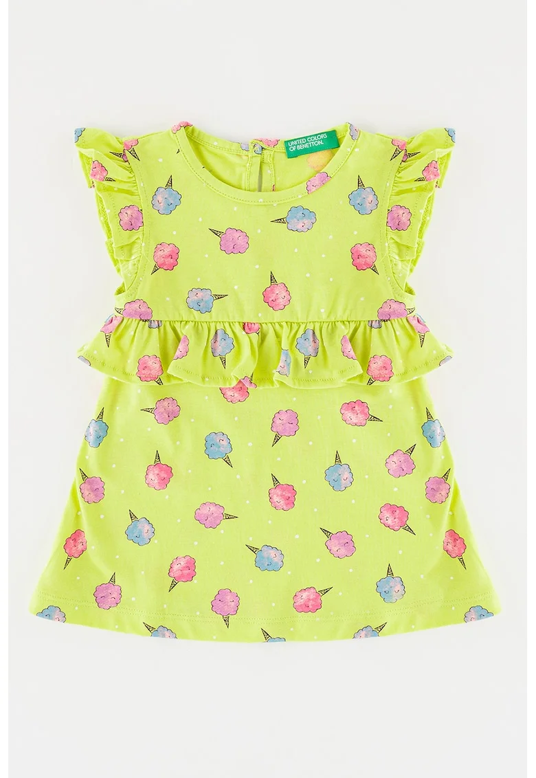 Rochie de bumbac cu model - Roz/Verde lime/Albastru