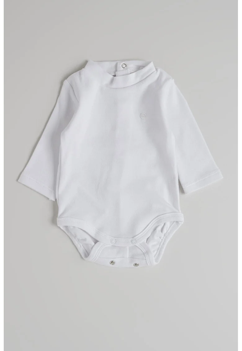 Body din bumbac cu model uni - Alb