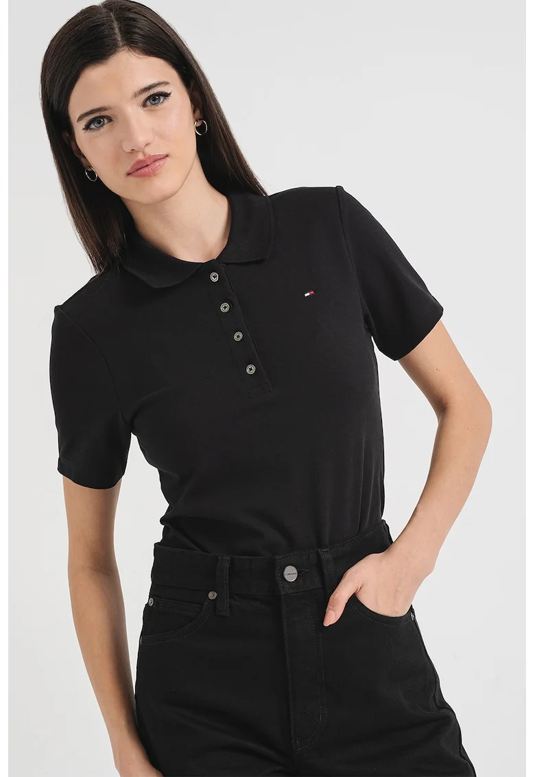 Tricou polo slim fit - Negru stins