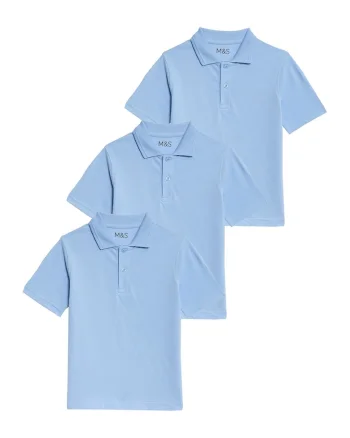Set de tricouri din bumbac cu guler polo - 3 piese - Albastru lavanda