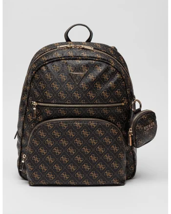 Rucsac de piele ecologica cu model logo - Negru/Maro camel