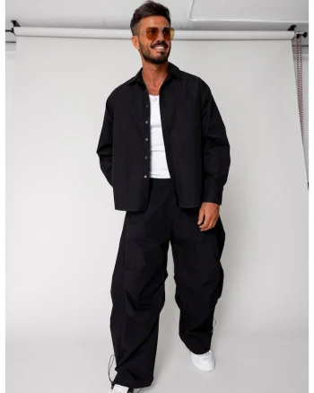 Set Super Oversized Camasa si pantalon lung Black 18334 - Negru