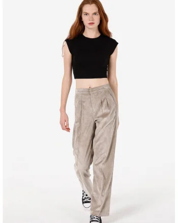 Pantaloni cu talie inalta si pliuri - Maro taupe deschis