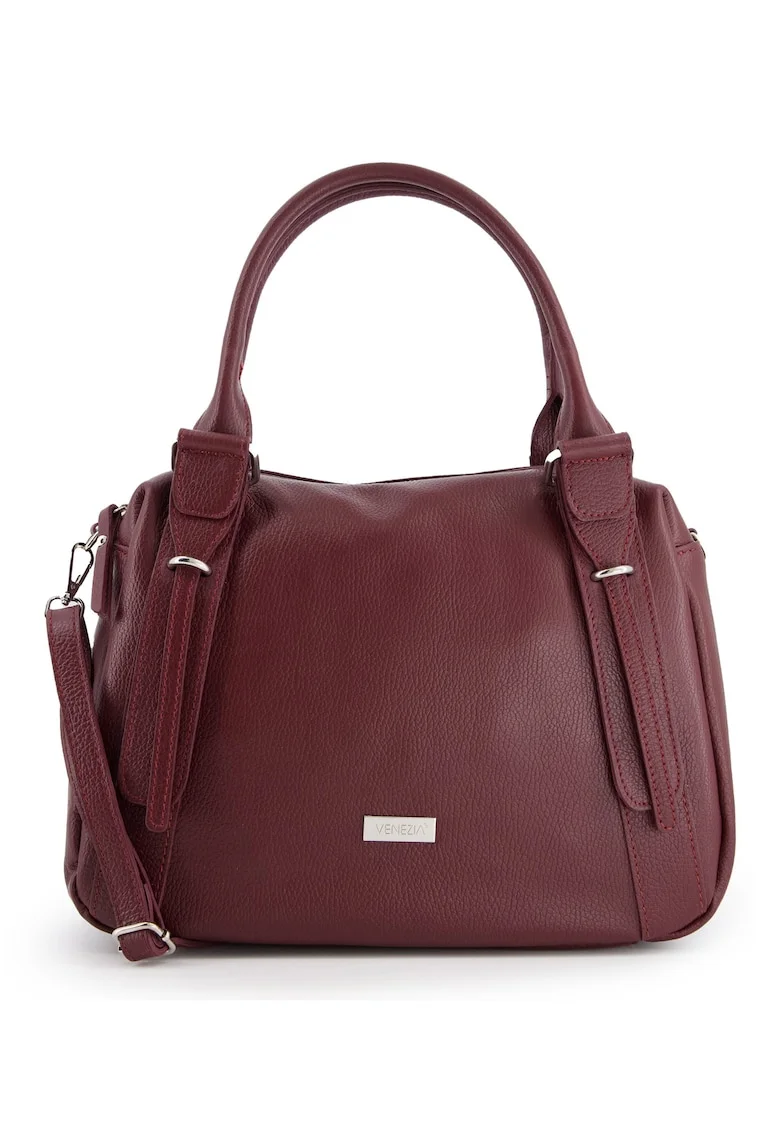 Geanta de umar -  piele naturala - 3 compartimente - bordeaux - 31x37x13cm