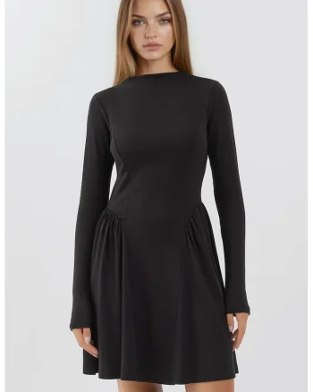 Rochie mini -  Colectia Busem - textura moale - decolteu tip barca - negru - jerseu