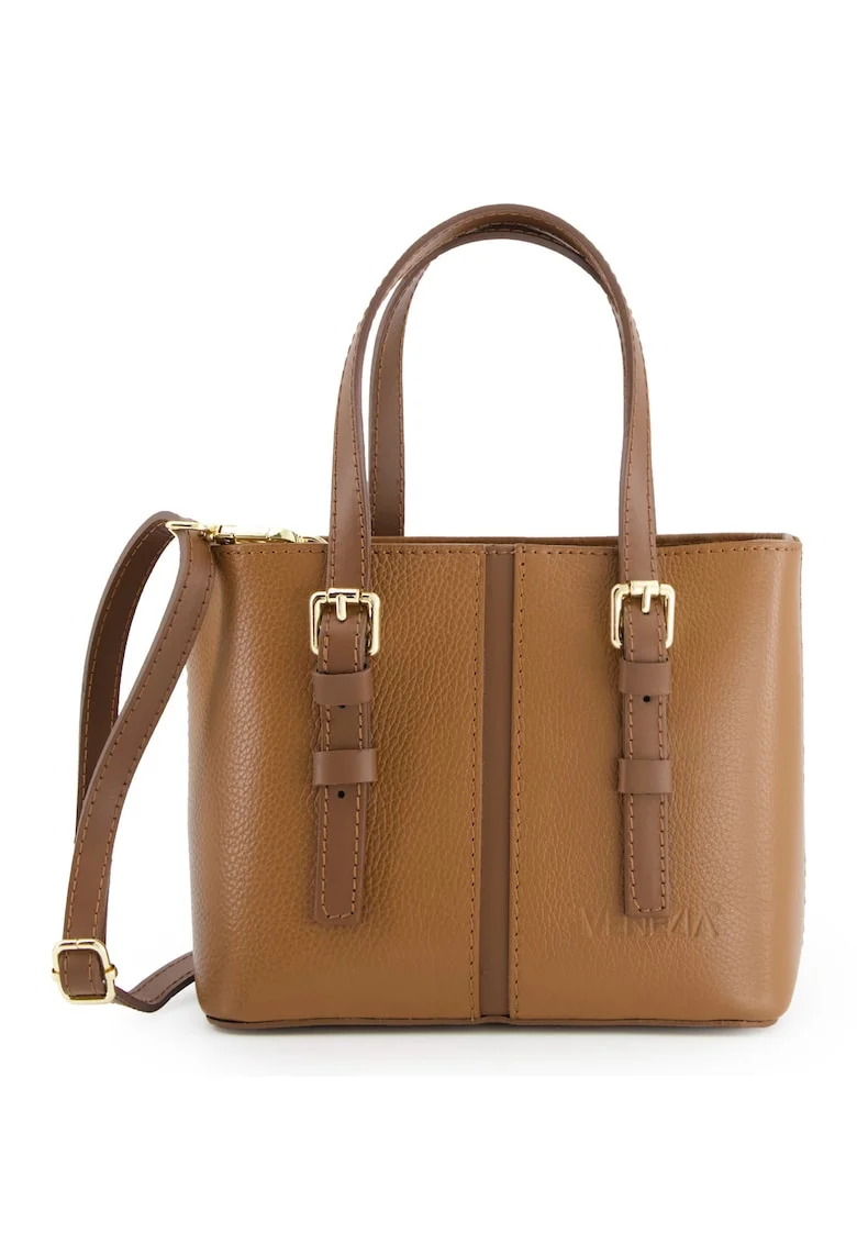 Geanta crossbody dama  din piele naturala maro - dimensiuni 20x17x9cm - curea detasabila max 125cm