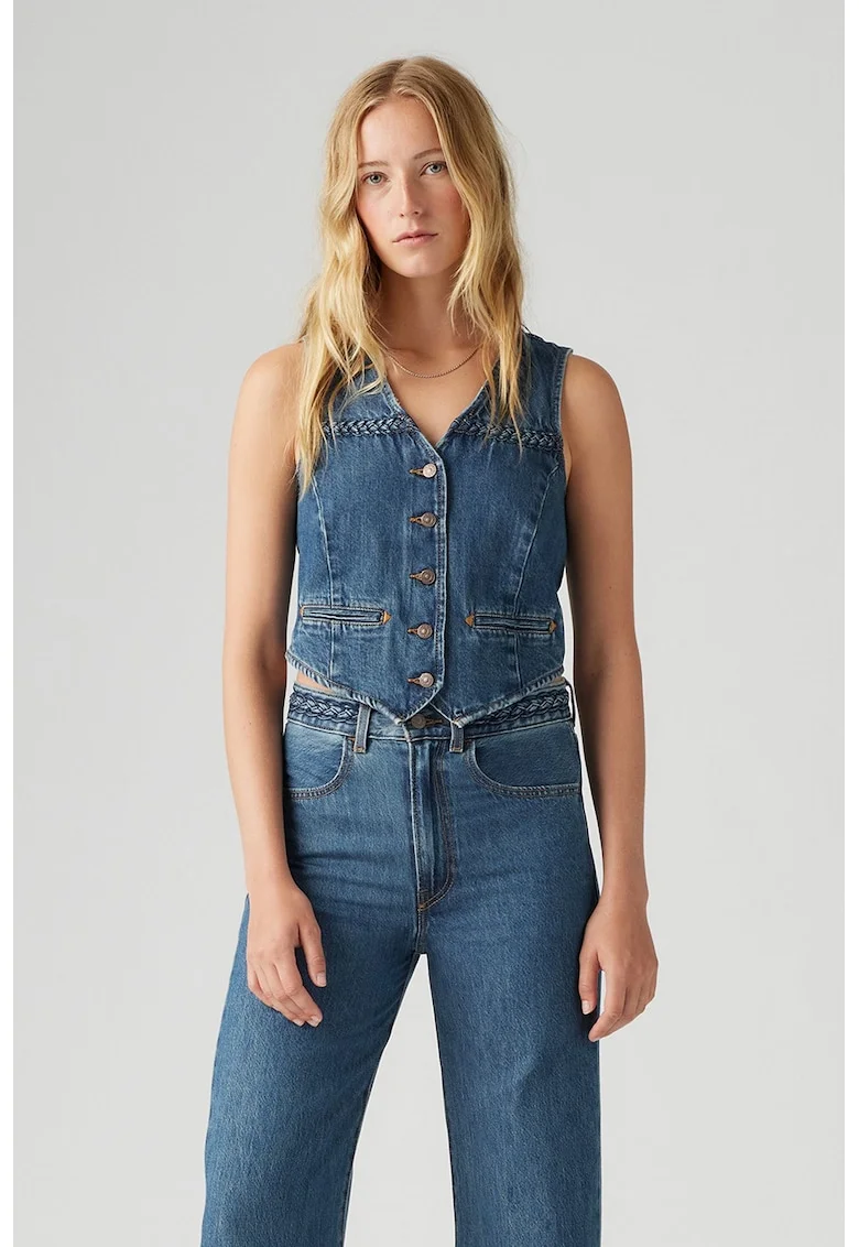 Vesta de denim cu nasturi - Albastru inchis