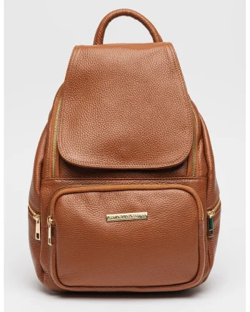 Rucsac din piele cu aspect granulat - Caramel