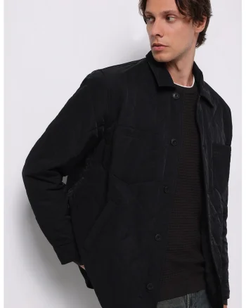 Jacheta-camasa cu model uni si 2 buzunare - Negru