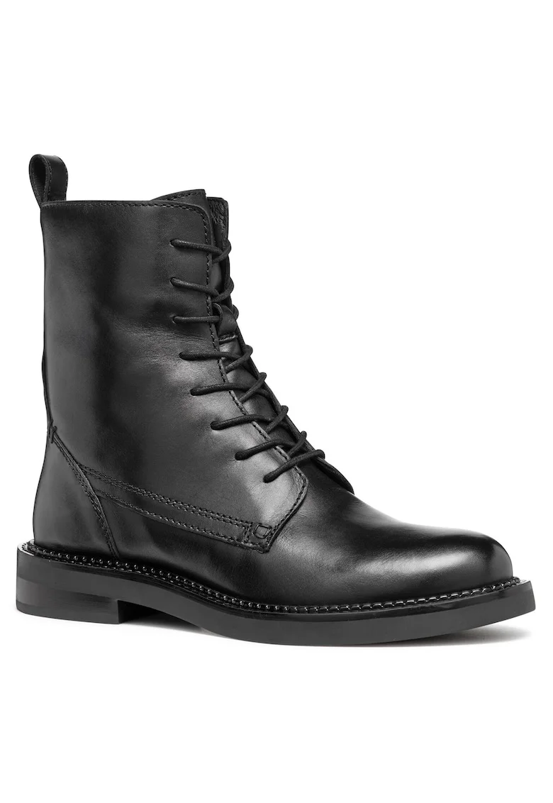 Botine dama -  piele naturala - negru - talpa plata - inchidere cu fermoar -
