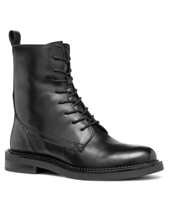 Botine dama -  piele naturala - negru - talpa plata - inchidere cu fermoar -