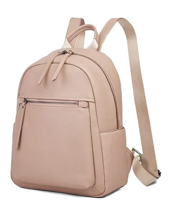 Rucsac din piele cu buzunare exterioare - Maro taupe deschis