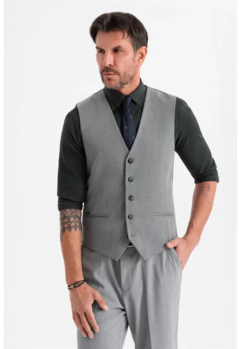 Vesta eleganta cu model in zig-zag SLIM FIT  OM-BLZV-0143 - Gri deschis