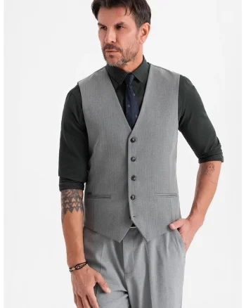 Vesta eleganta cu model in zig-zag SLIM FIT  OM-BLZV-0143 - Gri deschis