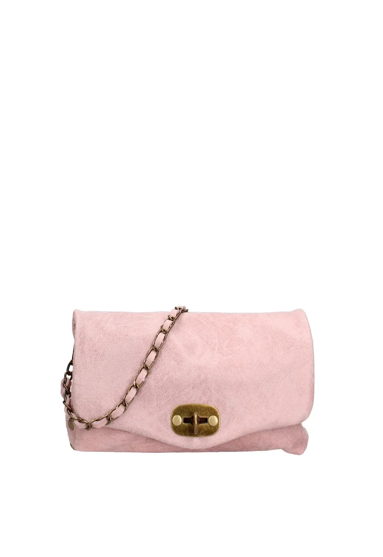 Geanta crossbody de piele cu inchidere metalica Floralla - Roz deschis
