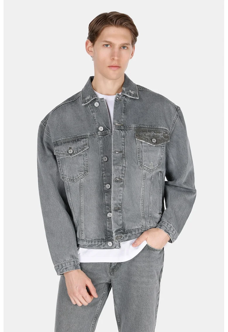 Jacheta din denim cu buzunare - Gri