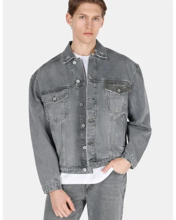 Jacheta din denim cu buzunare - Gri