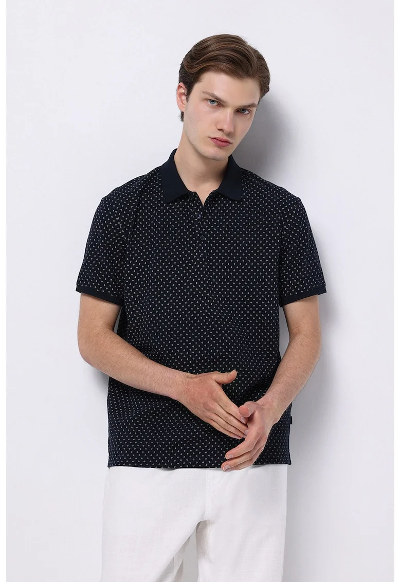 Tricou polo cu model - Alb/Albastru ultramarin