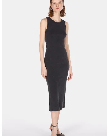 Rochie din denim cu slit pe spate - Gri antracit