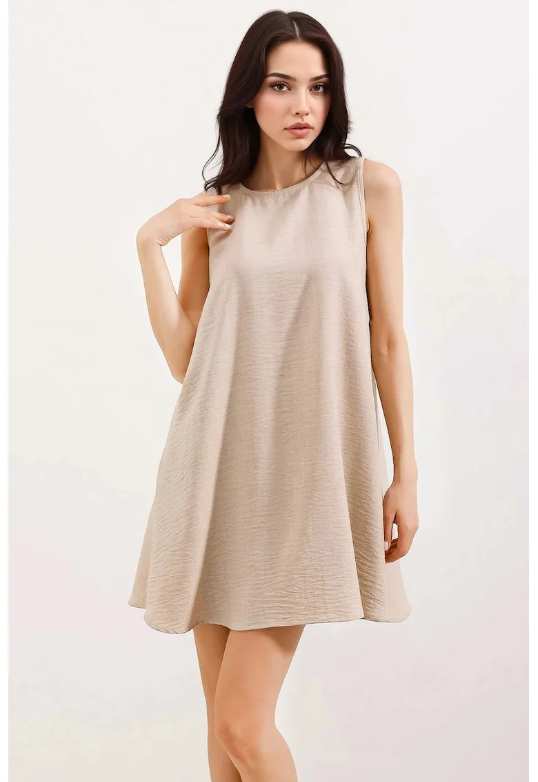Rochie mini dama HiCCUP - viscoza/in - decolteu rotund - fara maneci - bej