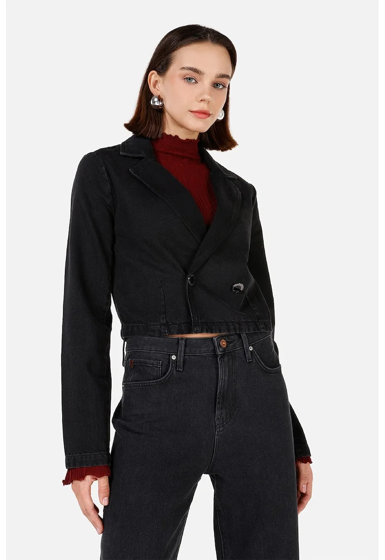 Jacheta crop de bumbac - Negru