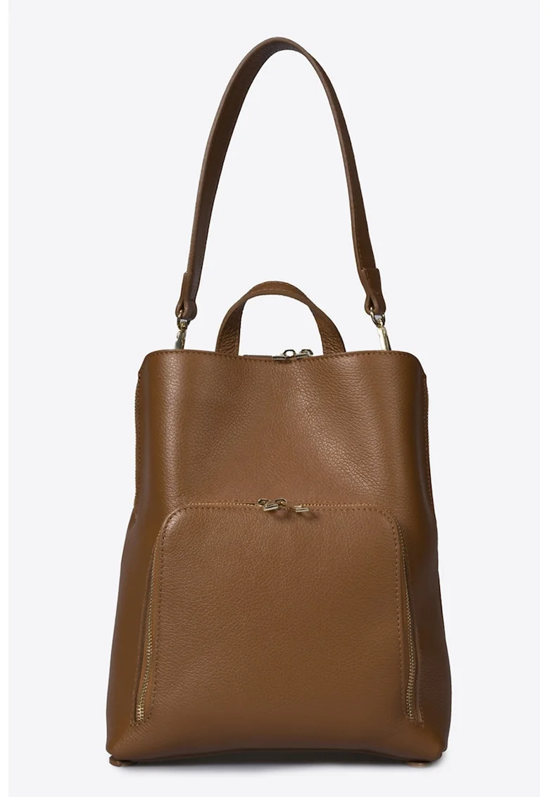 Rucsac din piele cu buzunar exterior - Caramel