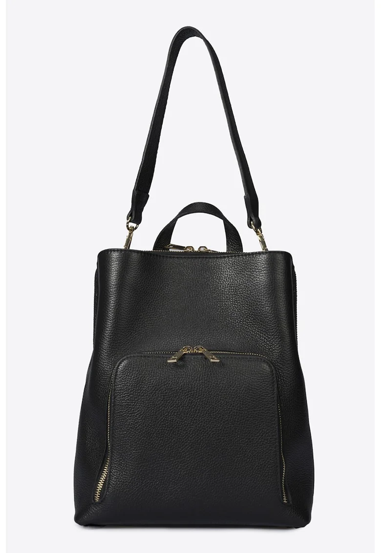 Rucsac din piele cu buzunar exterior - Negru