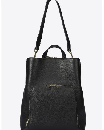 Rucsac din piele cu buzunar exterior - Negru