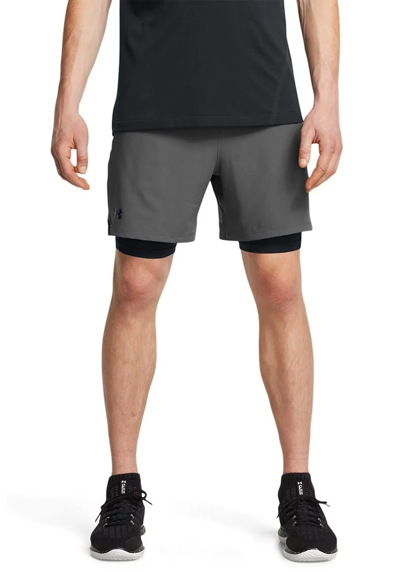 Pantaloni scurti cu model 2-in-1 pentru fitness Vanish - Negru stins/Gri inchis