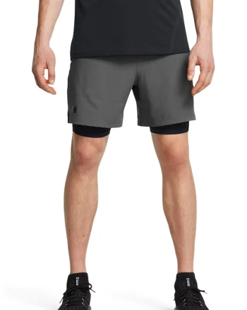 Pantaloni scurti cu model 2-in-1 pentru fitness Vanish - Negru stins/Gri inchis