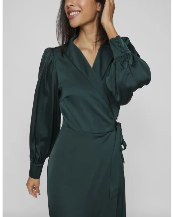 Rochie midi de satin cu model petrecut - Verde inchis