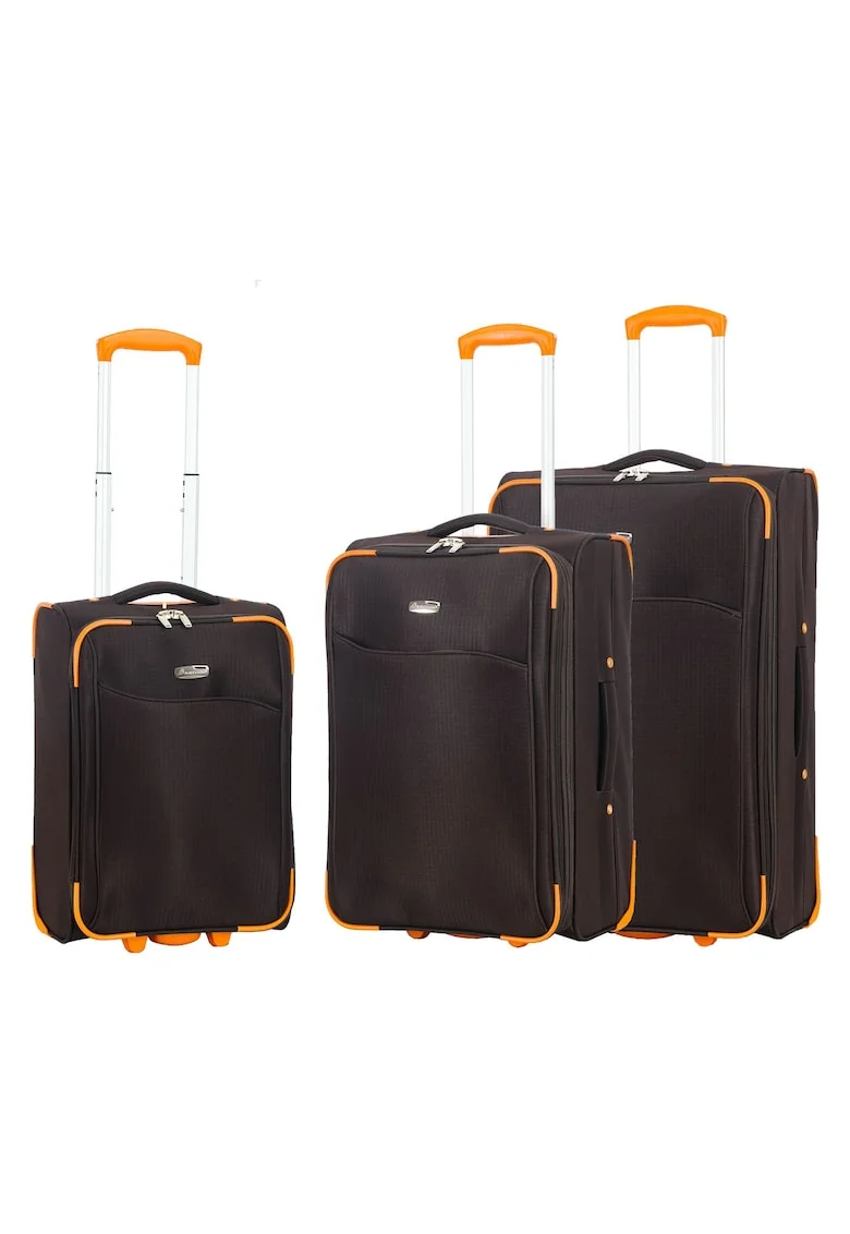 Set trolere extensibile  SW233 - 1 bagaj de cabina si 2 de cala - poliester - 2 roti - maro