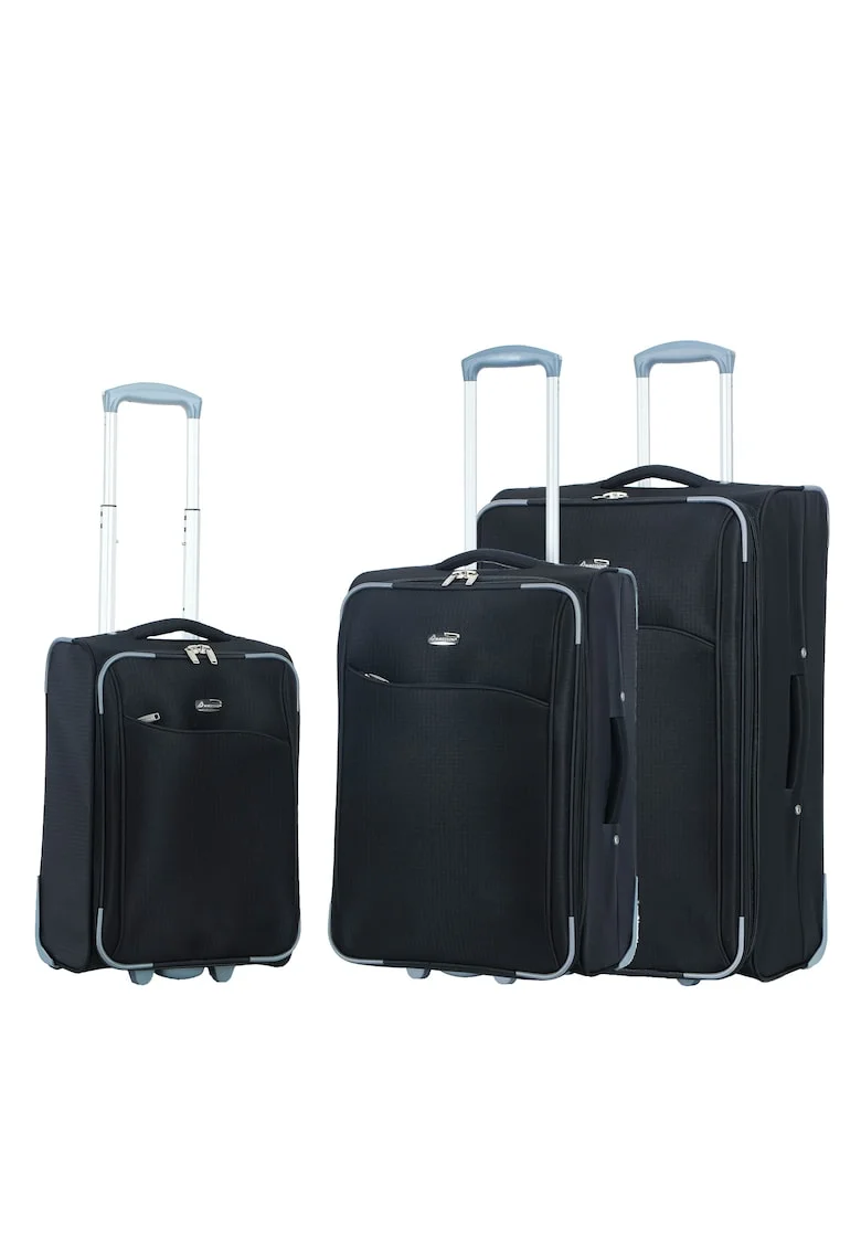 Set trolere extensibile  SW233 - 1 bagaj de cabina si 2 de cala - poliester - 2 roti - negru