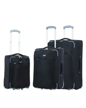 Set trolere extensibile  SW233 - 1 bagaj de cabina si 2 de cala - poliester - 2 roti - negru
