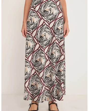 Fusta maxi - HiCCUP - poliester - bej/negru - cu captuseala