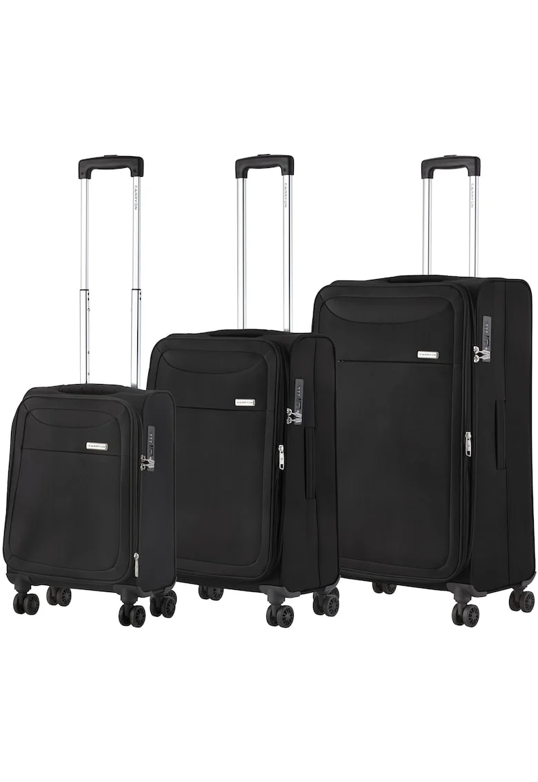 Set trolere extensibile  Air - 1 bagaj de cabina si 2 de cala - poliester - +20% capacitate - cifru TSA - negru - 55 cm/66 cm/77 cm