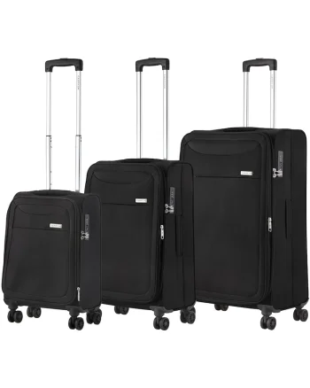 Set trolere extensibile  Air - 1 bagaj de cabina si 2 de cala - poliester - +20% capacitate - cifru TSA - negru - 55 cm/66 cm/77 cm